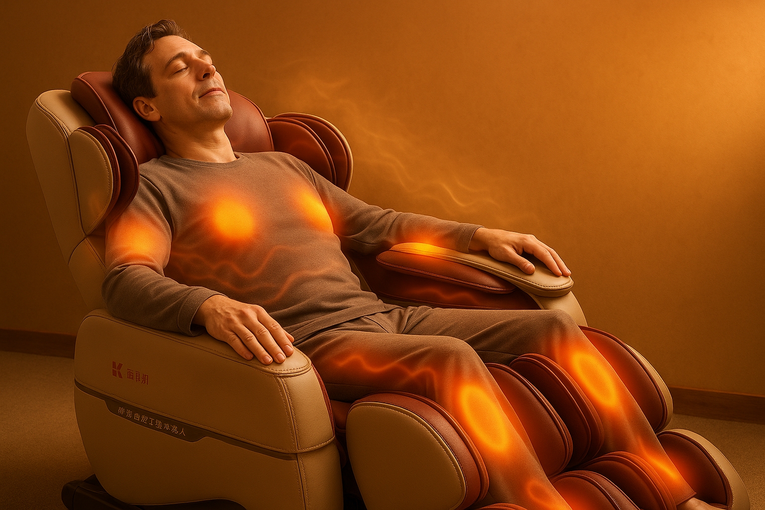 Person using the massage chair showing therapeutic functions